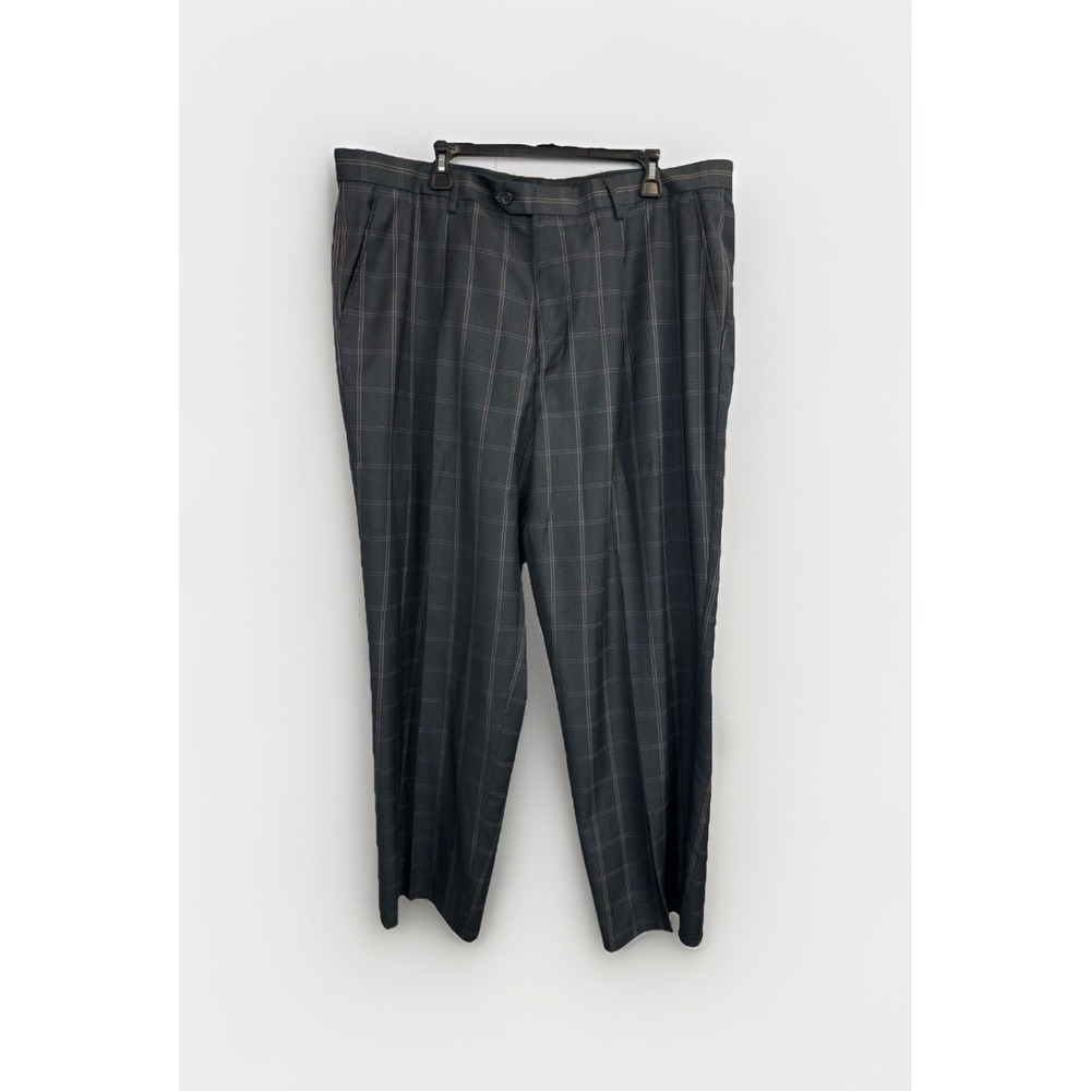 Lineage Straight Fit Men's 42x31 Gray Plaid Dress Pants Trousers Flat Front‎